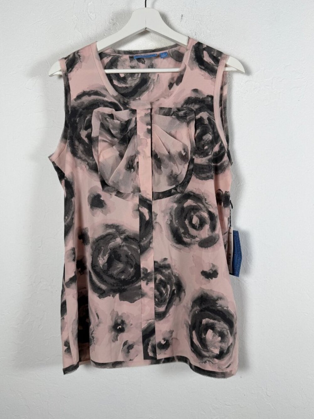 Simply Vera Vera Wang Rose Floral Blouse Sleeveless Bow Accent Top Shirt 12 New